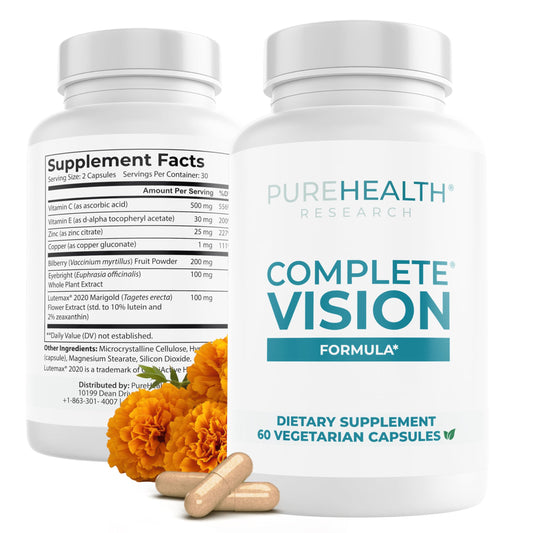 PUREHEALTH RESEARCH Complete Vision Formula - Eye Vitamins & Mineral Supplement - Lutein and Zeaxanthin Supplements for Men & Women - with Eyebright Herb, Zinc,